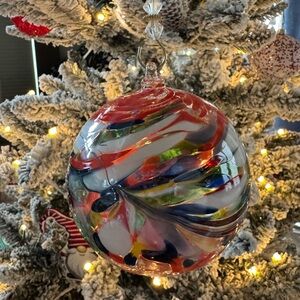 Handmade Mouth Blown Swirled Glass Ornament Poland Artisans Holiday Decor